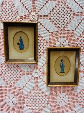 Vintage 1940s Framed Cross Stitch Pair|Original Frame Shop Frames|Cottagecore